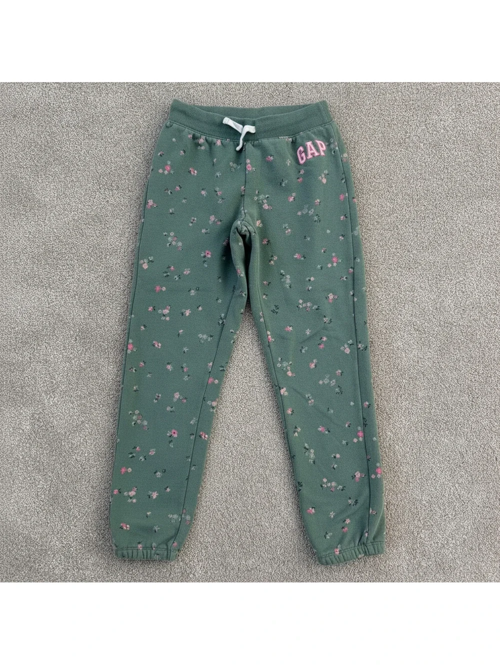 GAP Kids Girls Size L (10) Sweatpants Green Floral With Drawstring